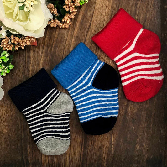 New Born Baby Cotton Terry Socks (Grey:Blue:Red)