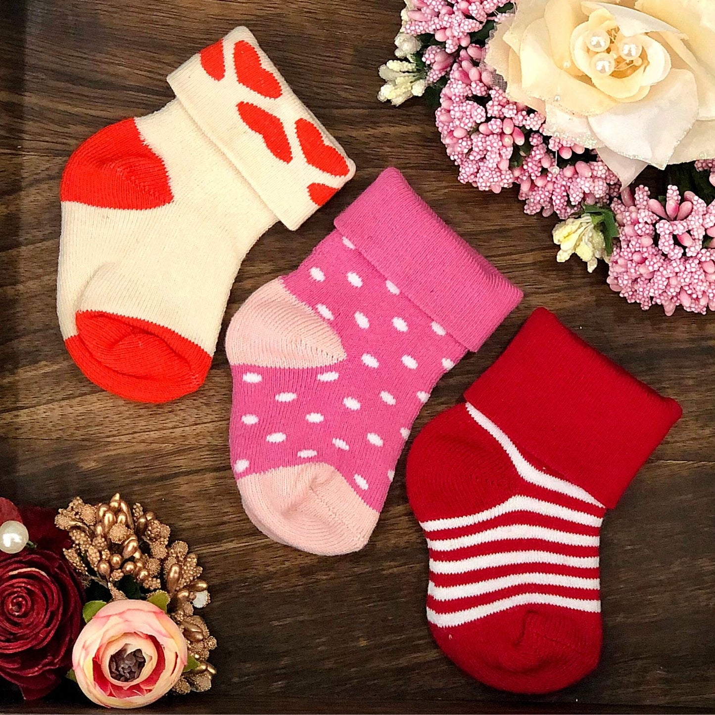 New Born Baby Cotton Terry Socks (Peach:Red:Rose Pink)