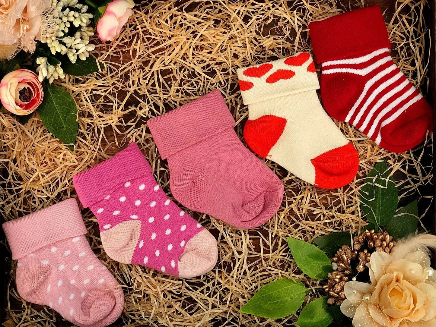 New Born Baby Cotton Terry Socks (Baby Pink:Rose Pink:Peach:Cream:Red)