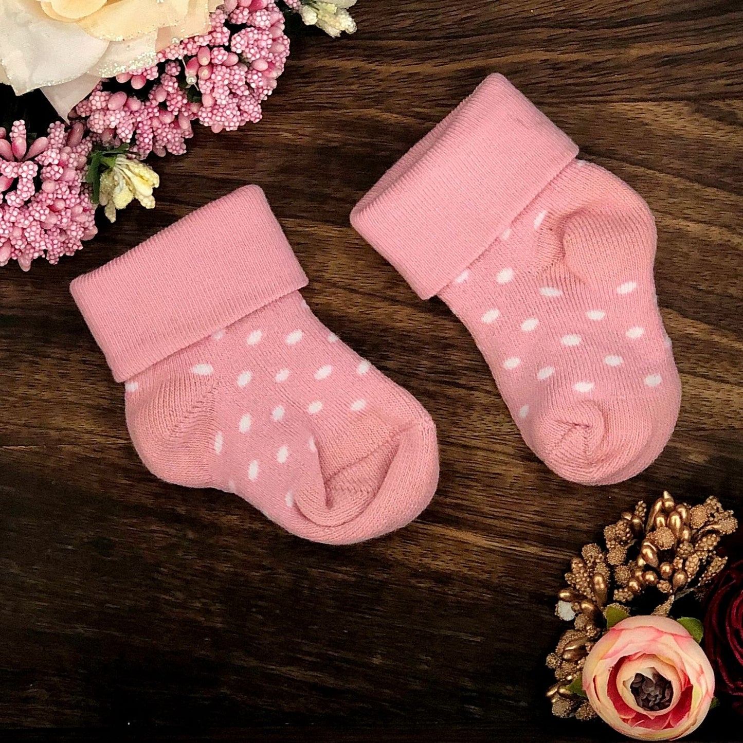 New Born Baby Cotton Terry Socks (Baby Pink:Rose Pink:Peach:Cream:Red)