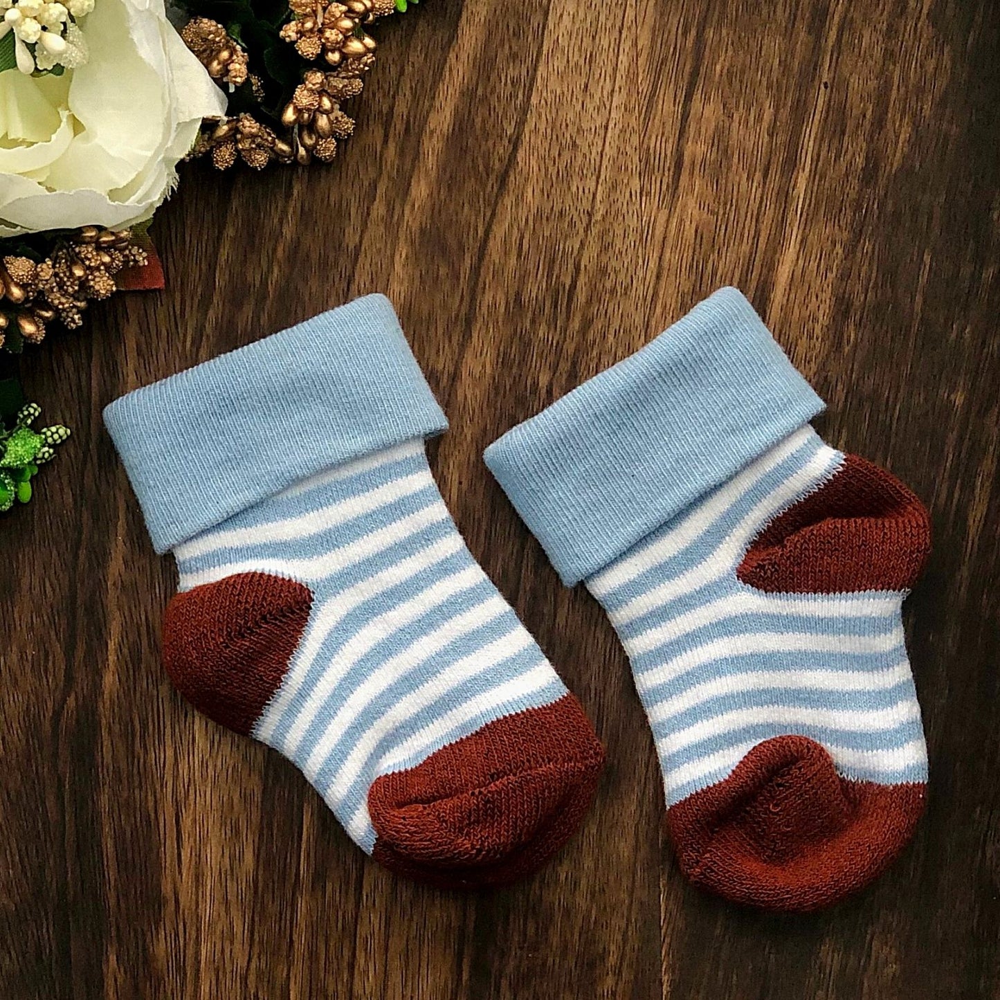 New Born Baby Cotton Terry Socks (Brown:Grey:Navy Blue:Blue:Black)