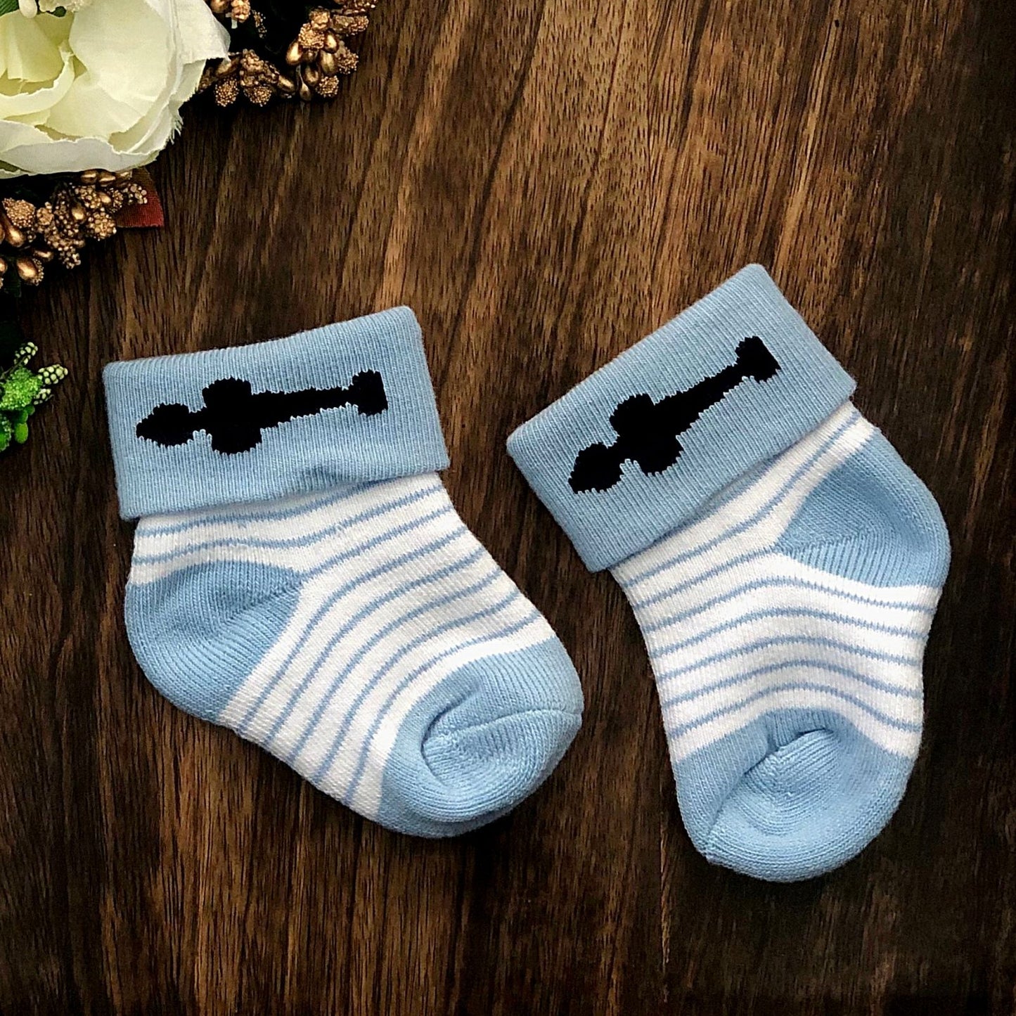 New Born Baby Cotton Terry Socks (Sky Blue:Grey:Blue)