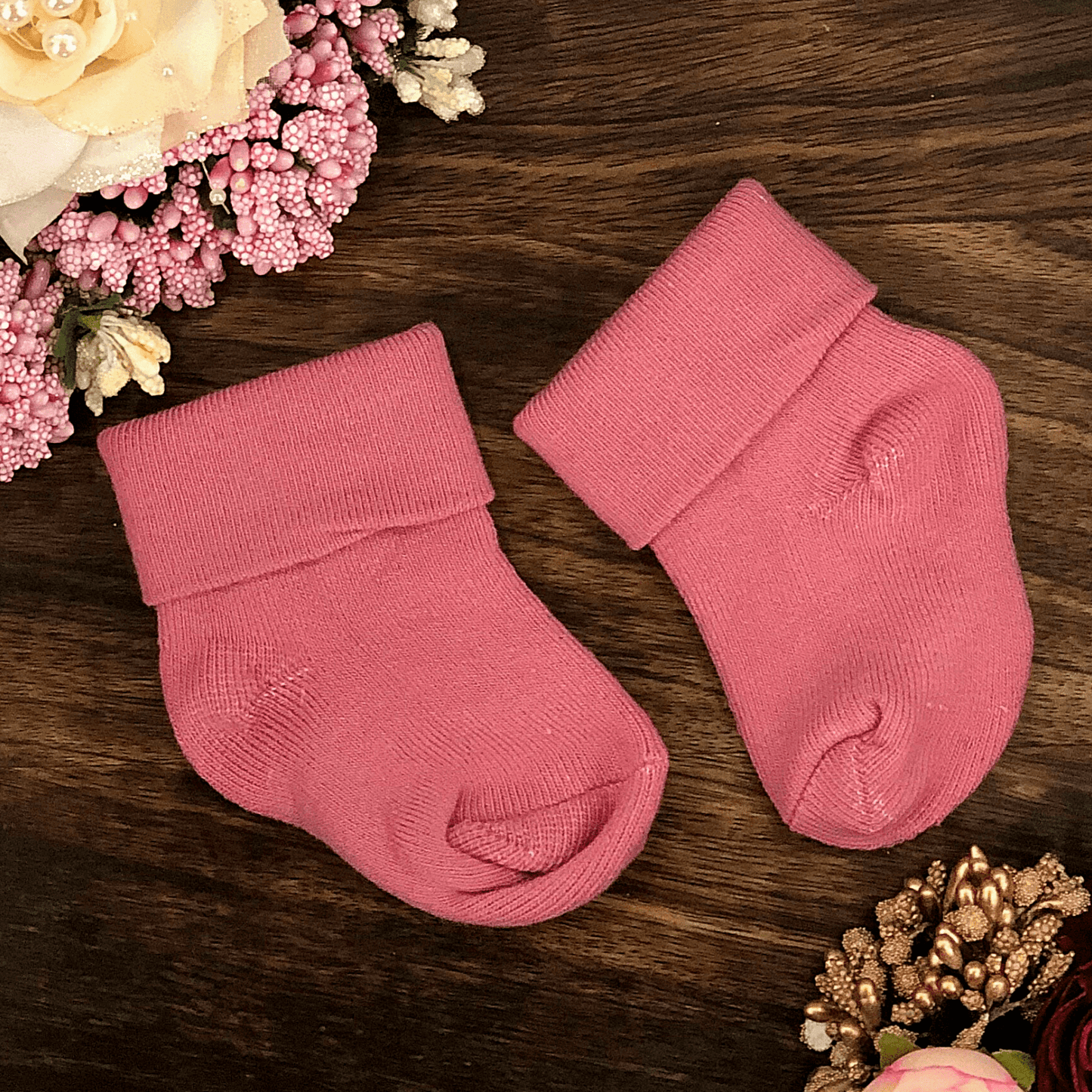 New Born Baby Cotton Terry Socks (Cream:Baby Pink:Peach)