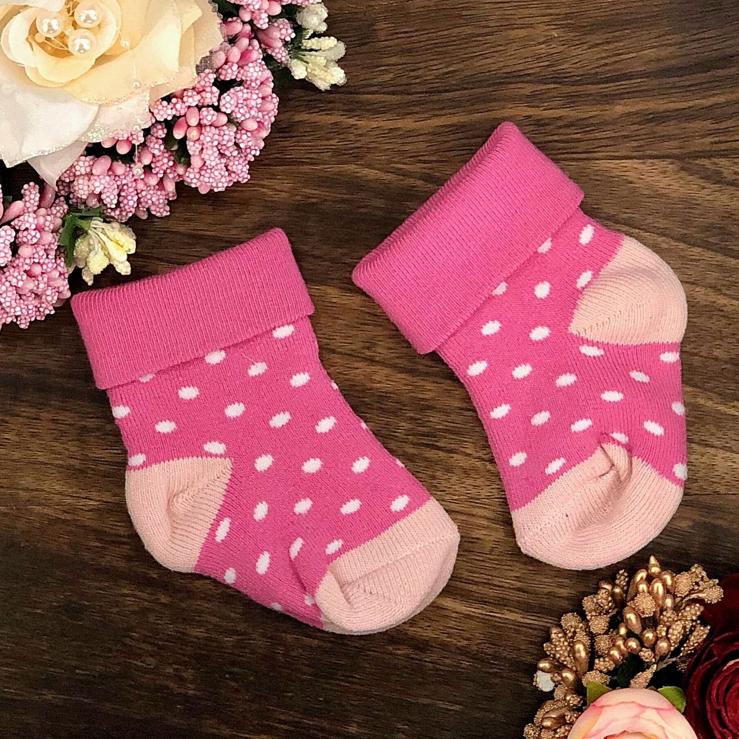New Born Baby Cotton Terry Socks (Peach:Red:Rose Pink)