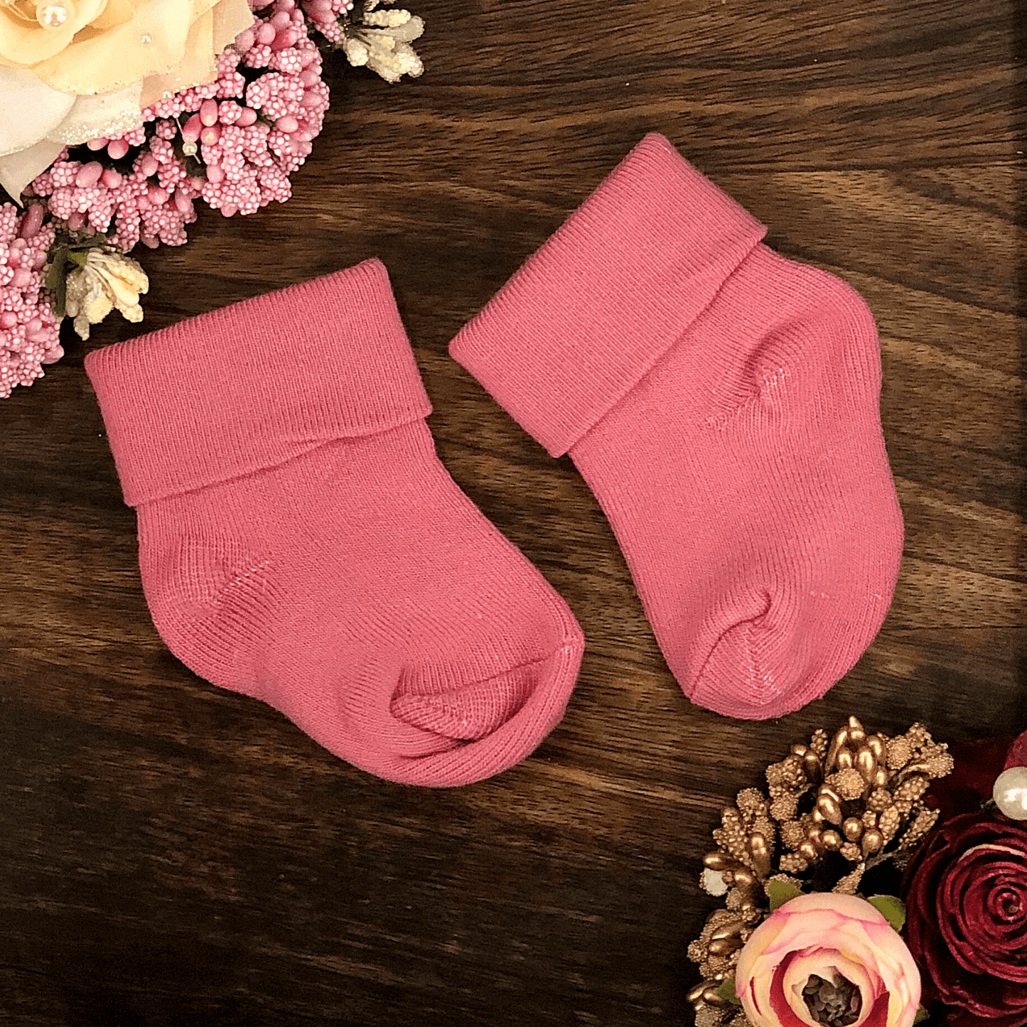 New Born Baby Cotton Terry Socks (Baby Pink:Peach:Red)