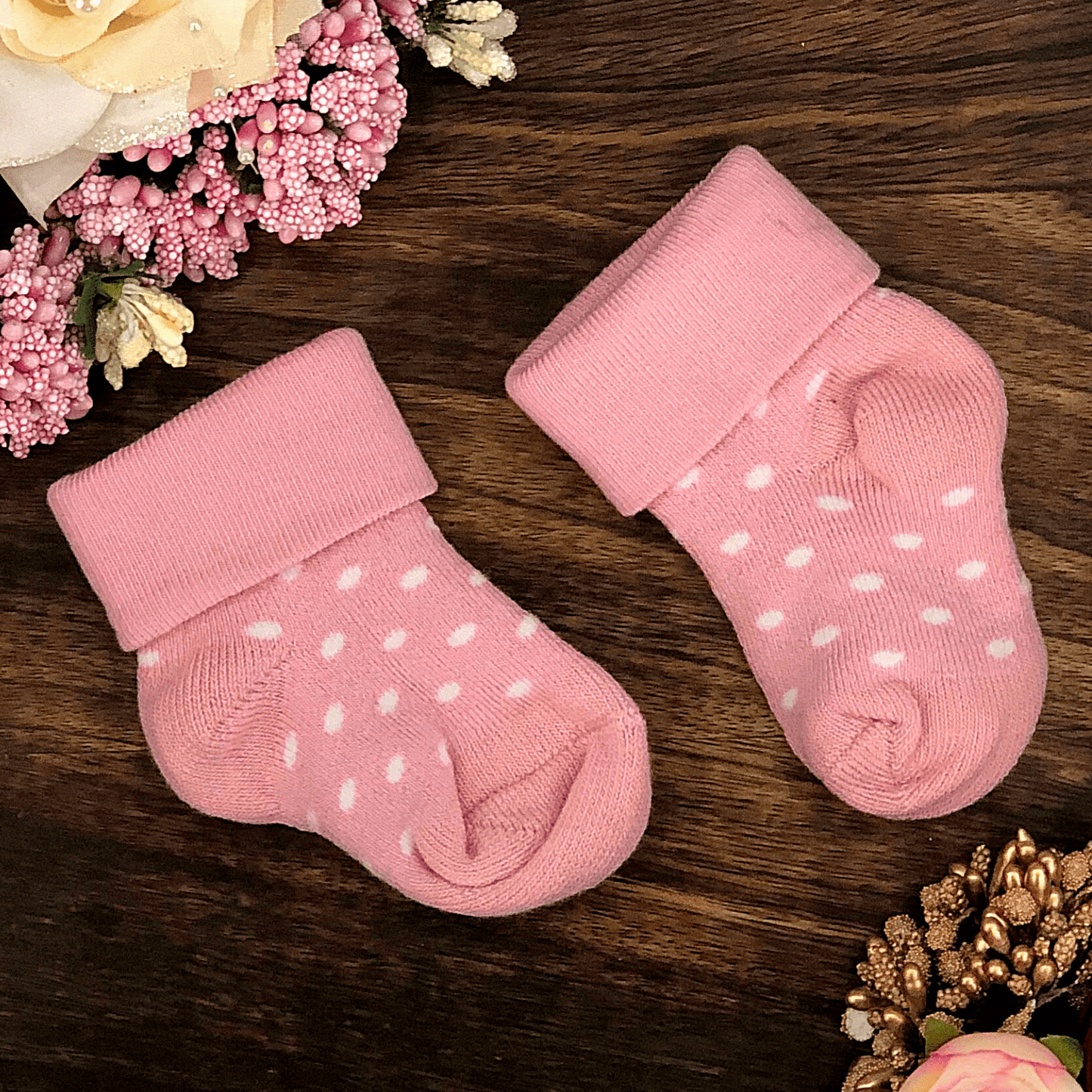 New Born Baby Cotton Terry Socks (Cream:Baby Pink:Peach)