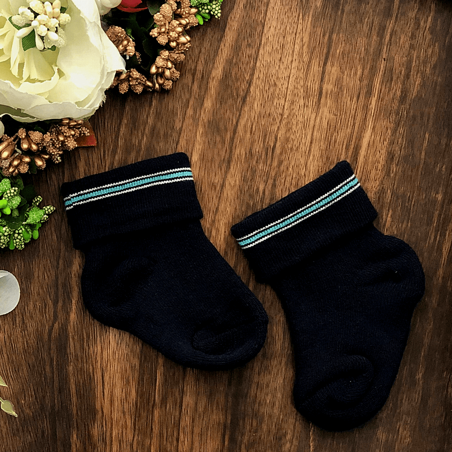 New Born Baby Cotton Terry Socks (Brown:Navy Blue:Black)