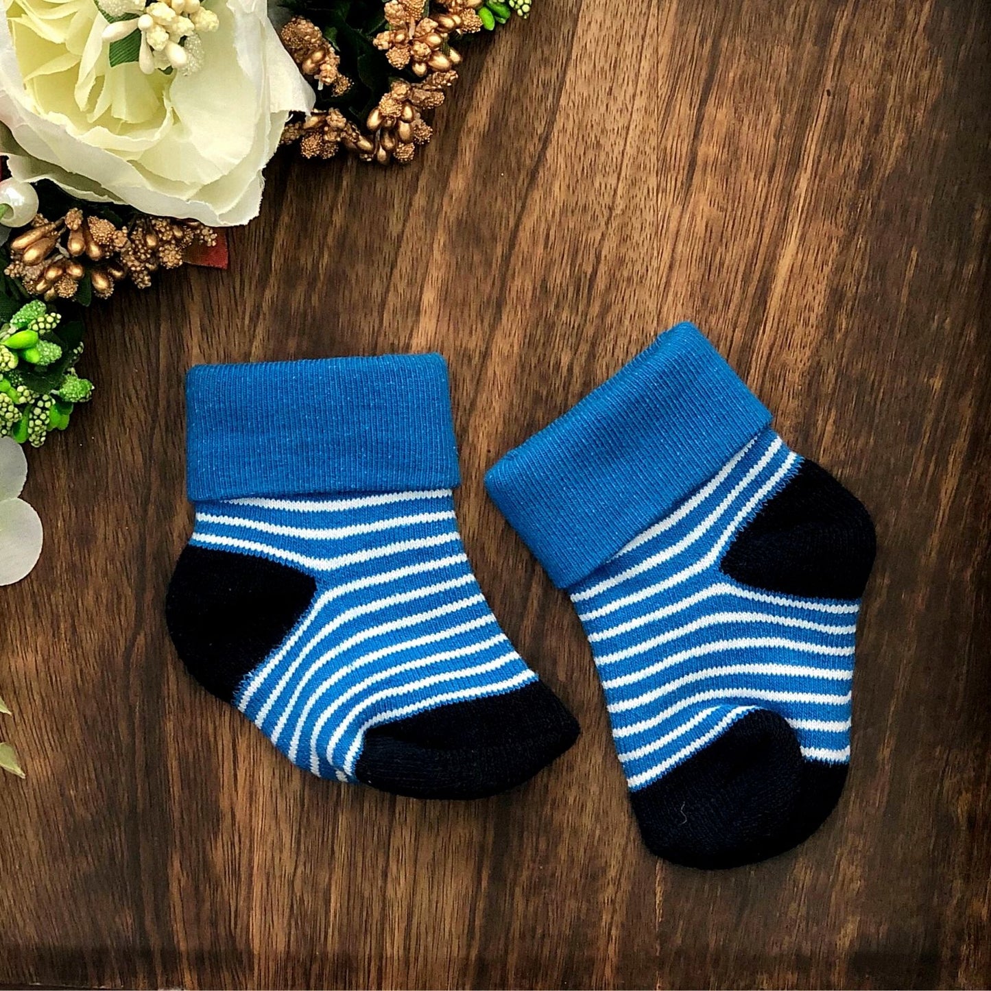New Born Baby Cotton Terry Socks (Sky Blue:Grey:Blue)