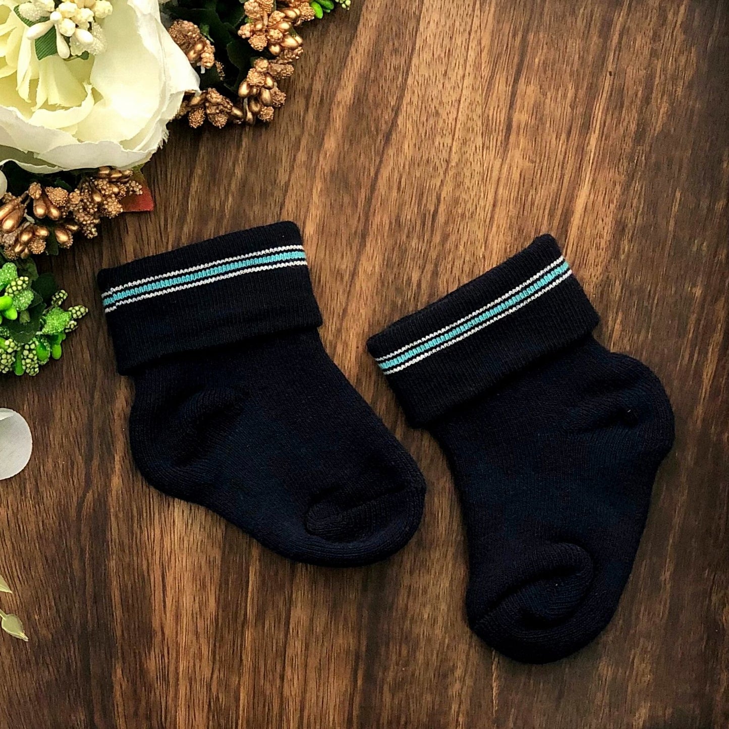 New Born Baby Cotton Terry Socks (Red:Brown:Navy Blue)