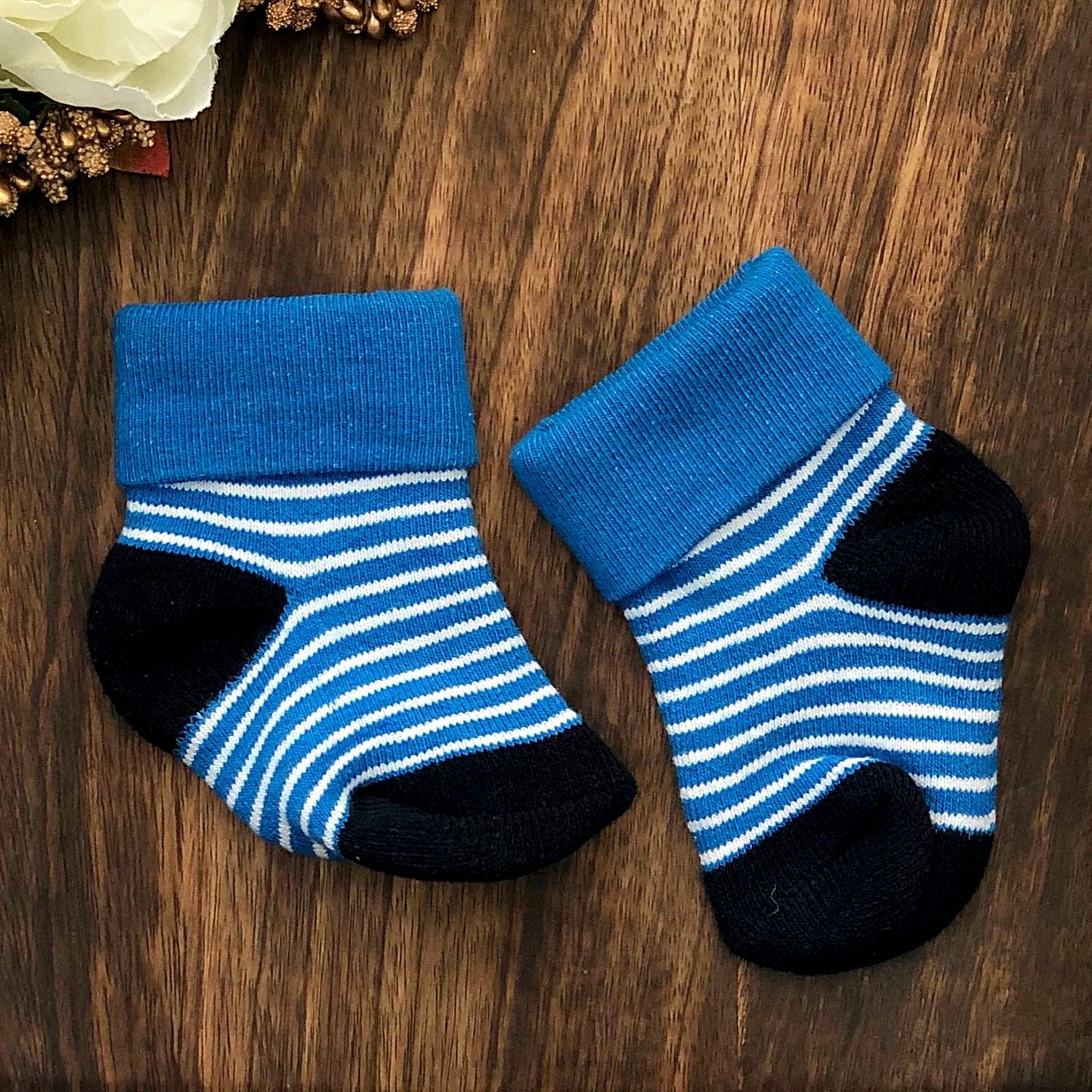 New Born Baby Cotton Terry Socks (Blue:Red:Brown)