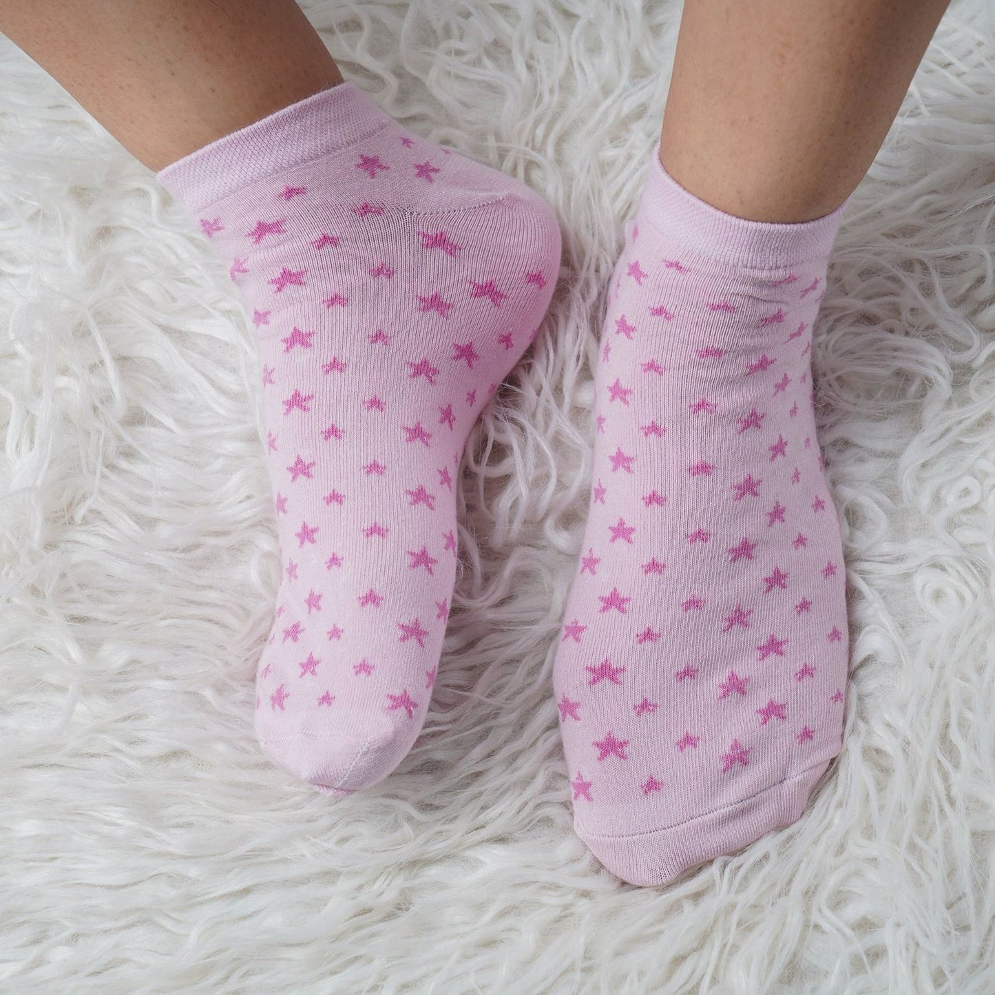 Low Ankle Star Pattern Cotton Socks (Baby Pink)