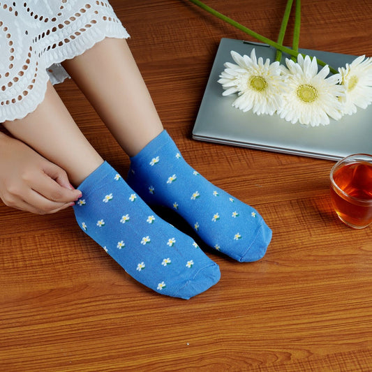 Flower Pattern Sneaker Socks (Blue)