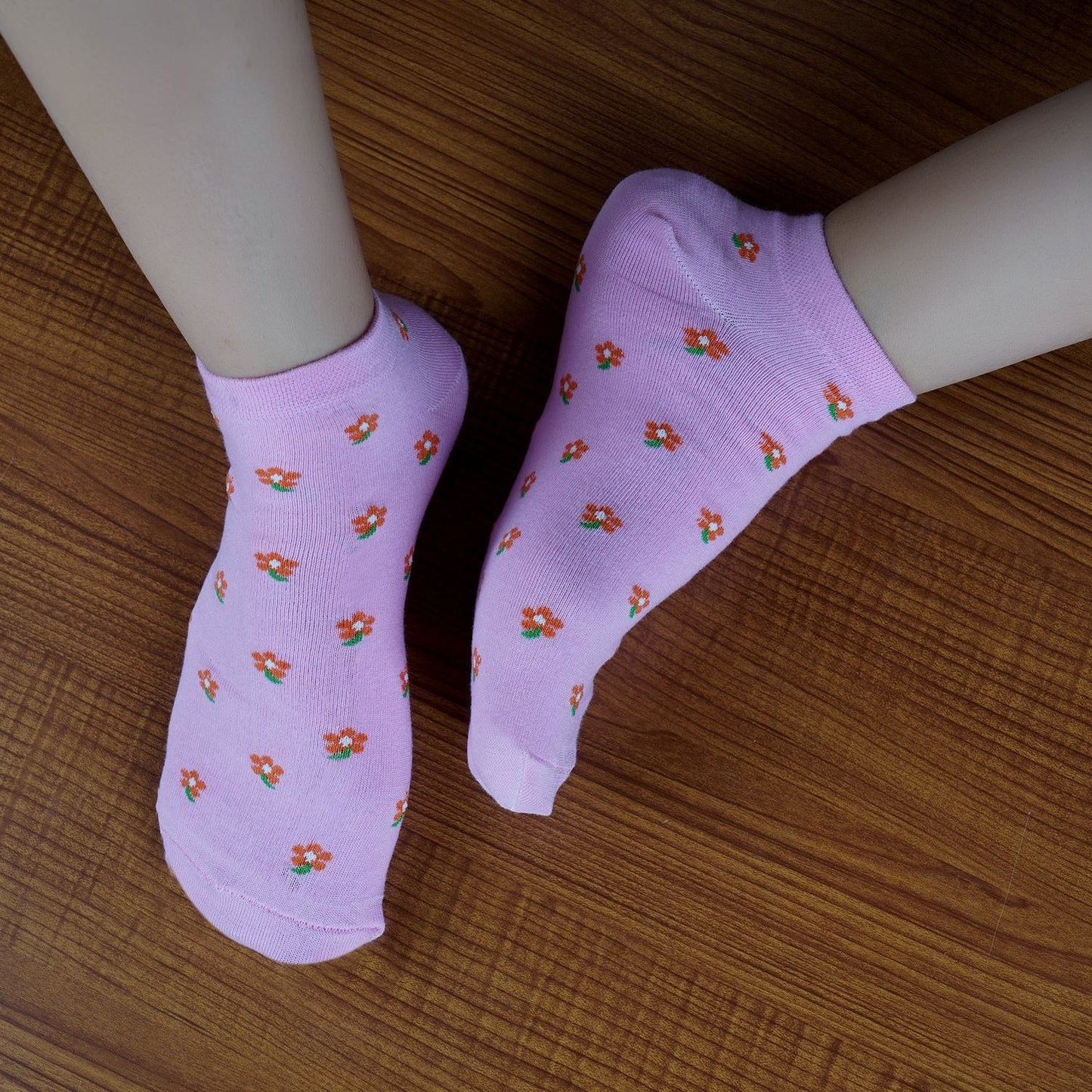 Flower Pattern Sneaker Socks (Pink)
