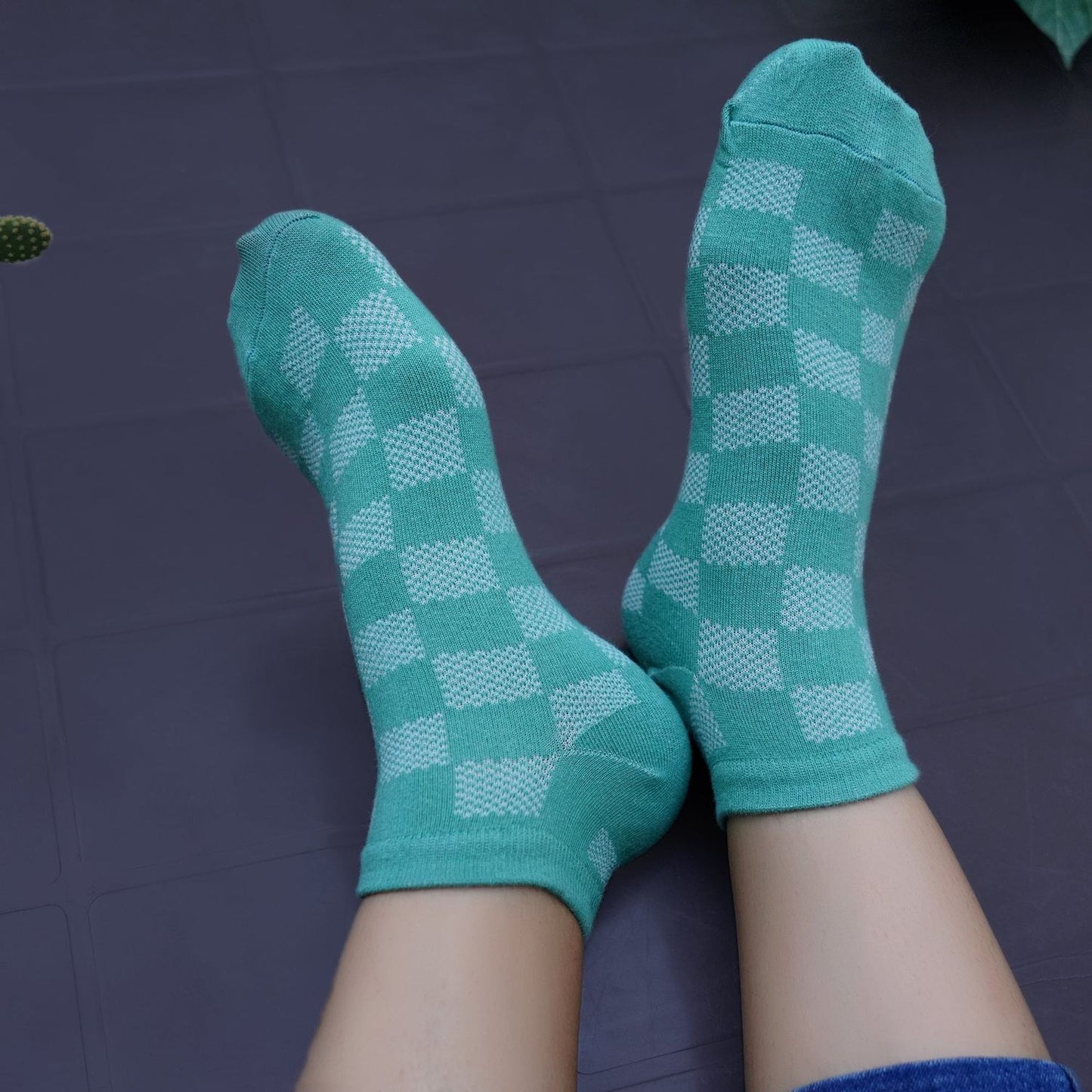 Check Pattern Sneaker Socks (Green)