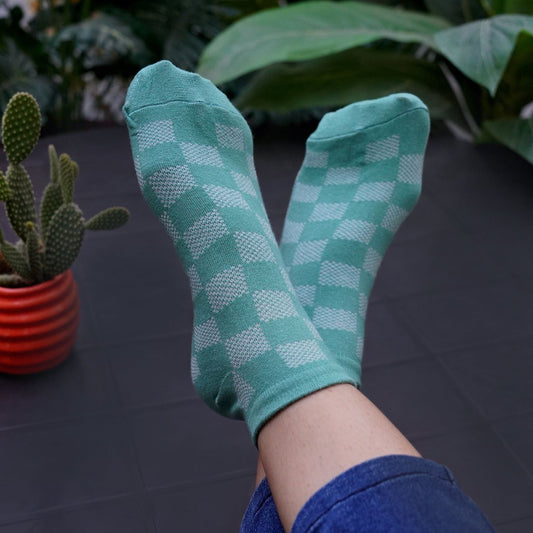 Check Pattern Sneaker Socks (Green)