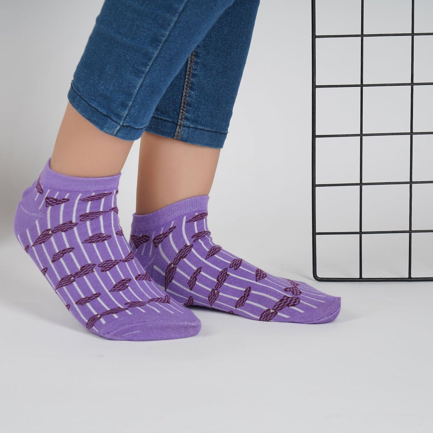 Low Ankle Heart Pattern Socks (Violet)