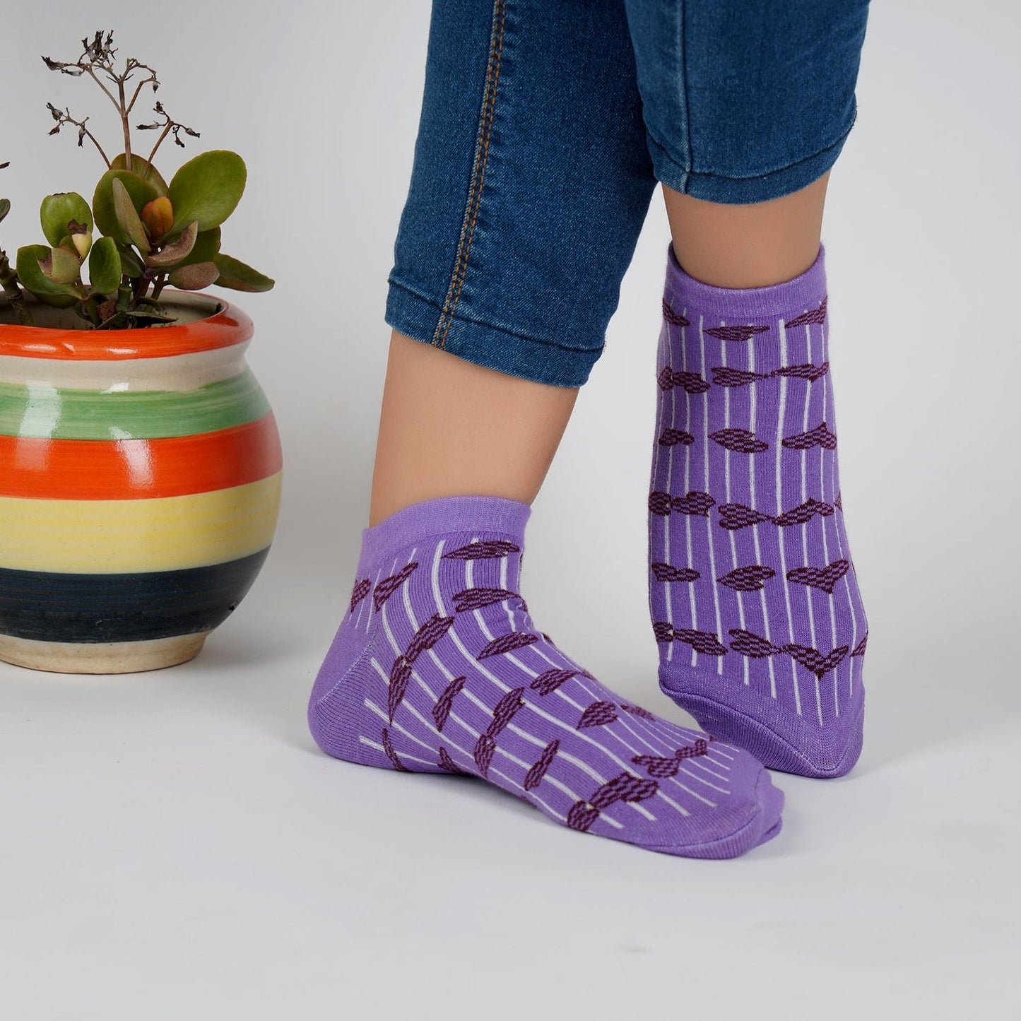 Heart Pattern Sneaker Socks (Violet)