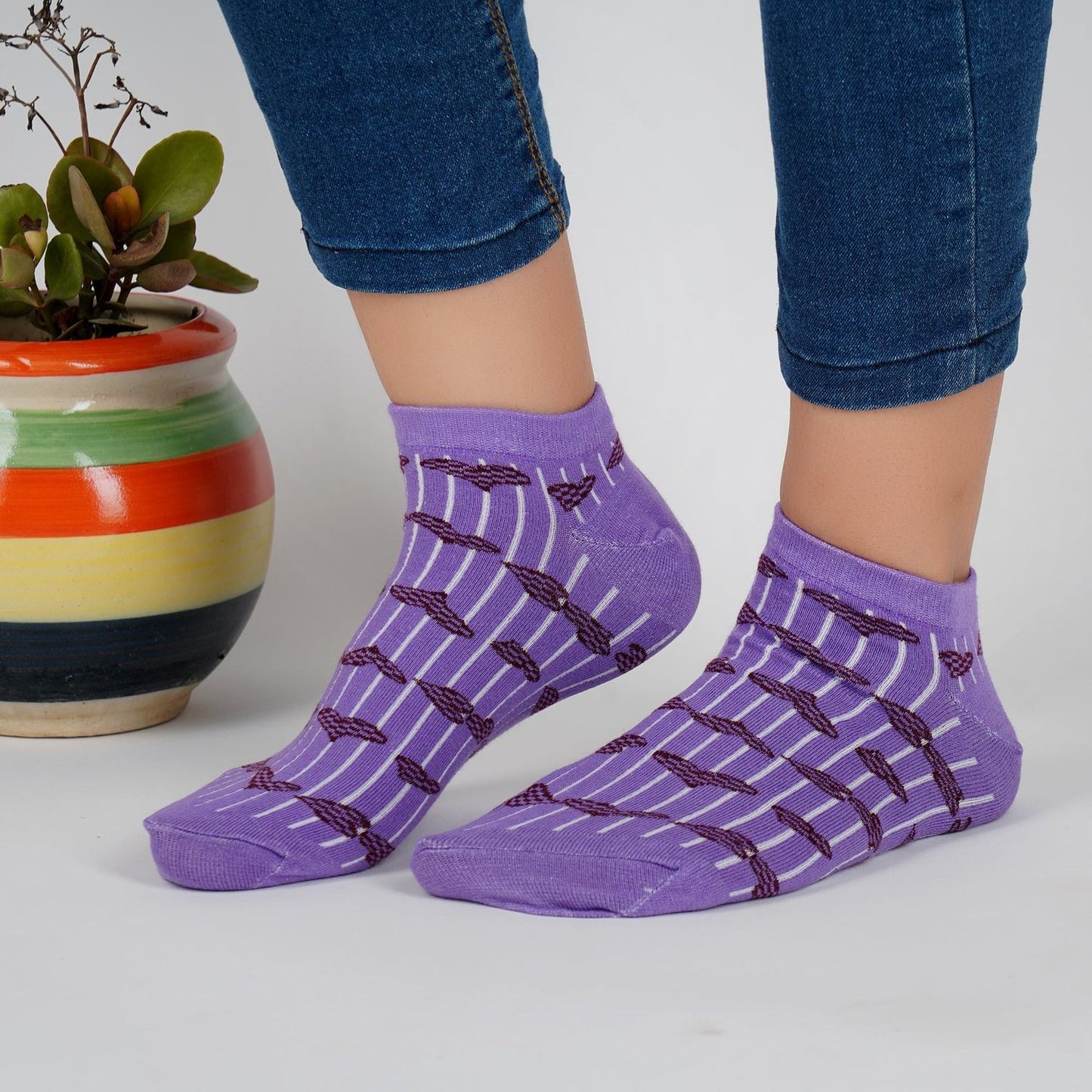 Heart Pattern Sneaker Socks (Violet)