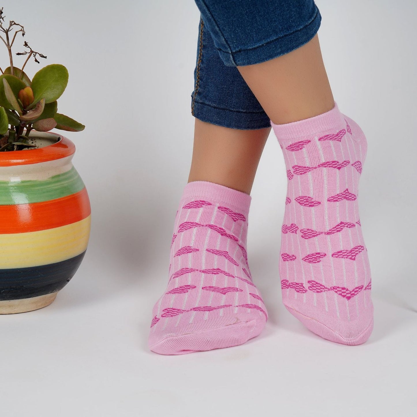Low Ankle Heart Pattern Socks (Pink)