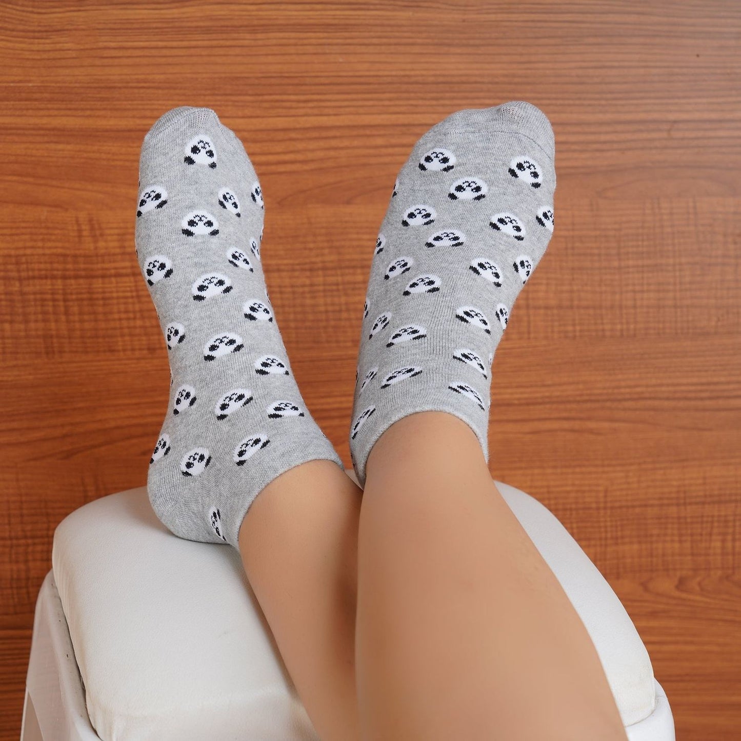 Low Ankle Panda Pattern Cotton Socks (Grey)