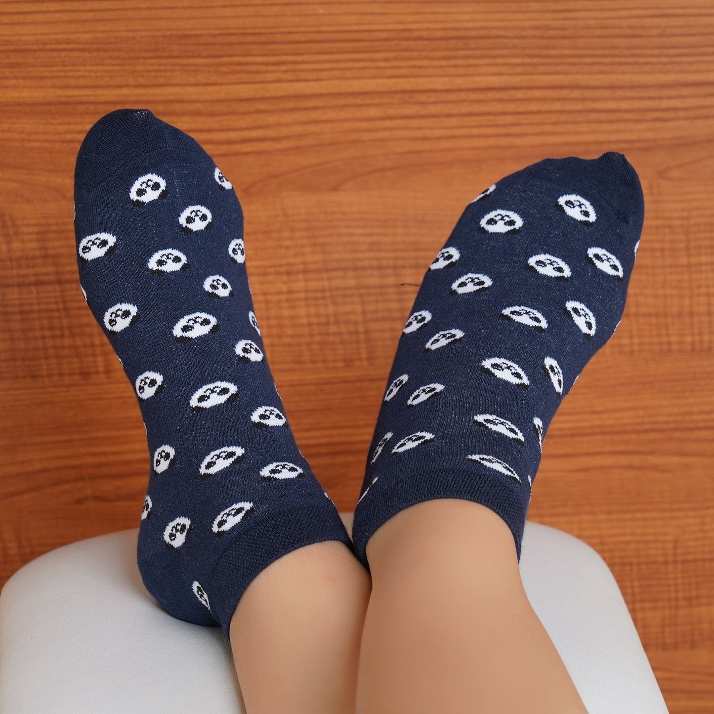 Low Ankle Panda Pattern Cotton Socks (Navy Blue)