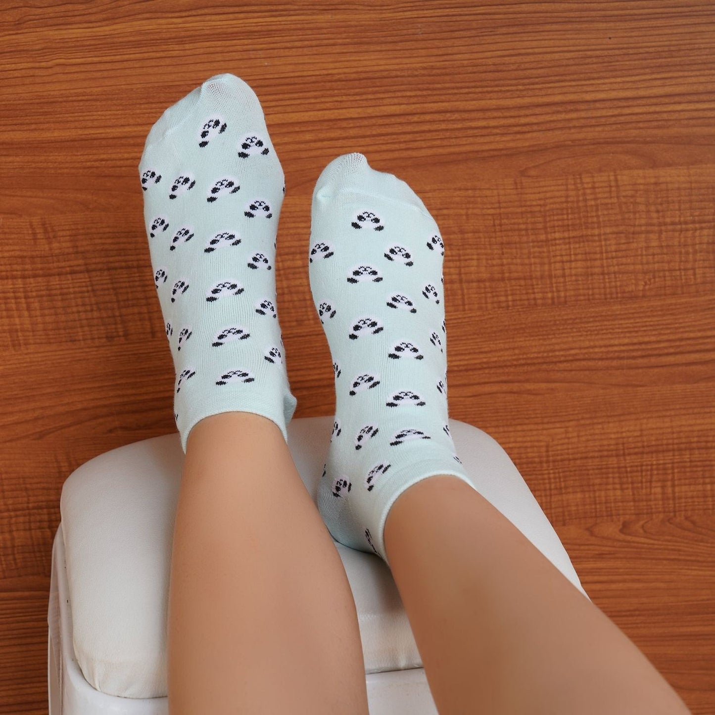 Low Ankle Panda Pattern Cotton Socks (Light Blue)