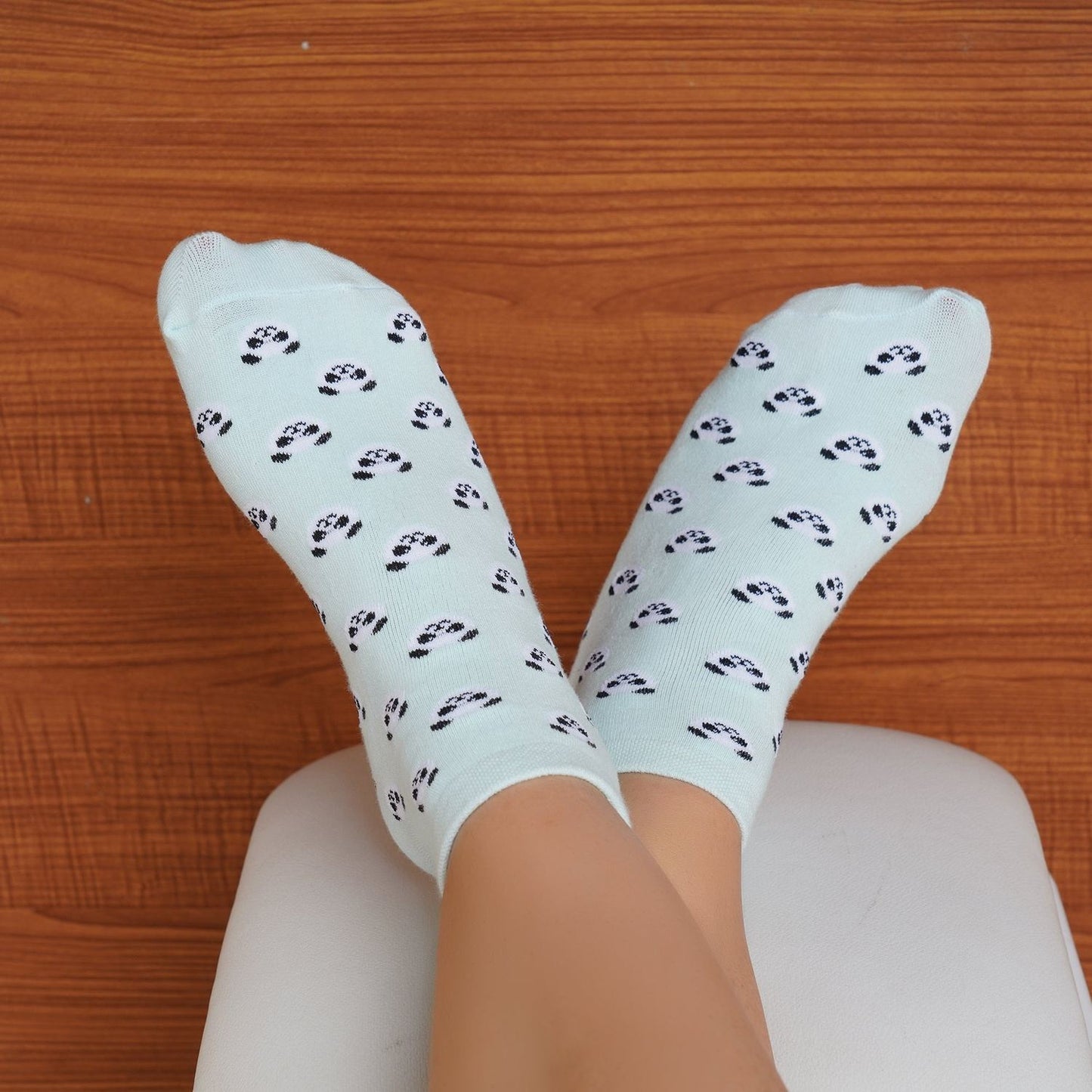 Low Ankle Panda Pattern Cotton Socks (Light Blue)
